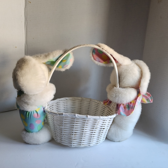 Vintage 1990s Unionsign Rabbit Plush with Wicker Easter Basket - Picture 2 of 8